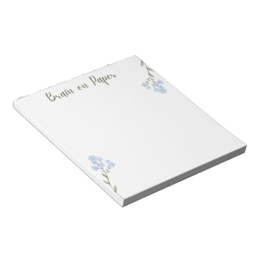 Minimaler ästhetischer Notepad mit blauen Blumen Notizblock (angewinkelt)