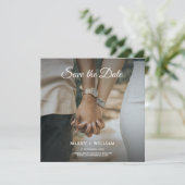 Minimaler Austausch der Save the Date flachen Foto Ankündigung (Stehend Vorderseite)