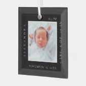 Minimaler Babyname Geburtsstats Foto Black Keepake Ornament Aus Glas (Vorderseite links)