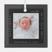 Minimaler Babyname Geburtsstats Foto Black Keepake Ornament Aus Glas (Vorderseite)
