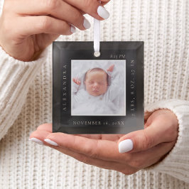 Minimaler Babyname Geburtsstats Foto Black Keepake Ornament Aus Glas