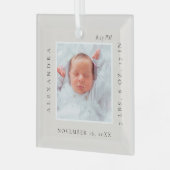 Minimaler Babyname und Geburtsstat Foto Keepake Ornament Aus Glas (Vorderseite links)