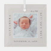Minimaler Babyname und Geburtsstat Foto Keepake Ornament Aus Glas (Vorderseite)