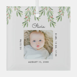Minimaler Babyname und Geburtsstat Foto Keepake Ornament Aus Glas