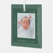Minimaler Babyname und Geburtsstat Foto Keepake Ornament Aus Glas (Vorderseite links)