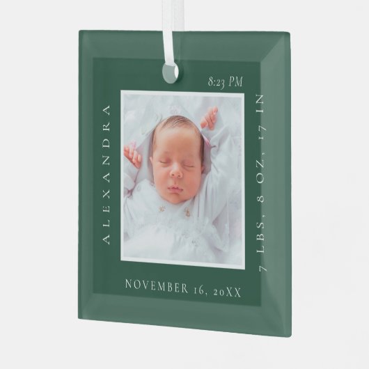 Minimaler Babyname und Geburtsstat Foto Keepake Ornament Aus Glas (Vorderseite links)