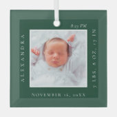 Minimaler Babyname und Geburtsstat Foto Keepake Ornament Aus Glas (Vorderseite)