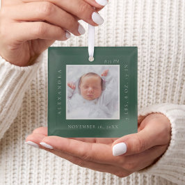 Minimaler Babyname und Geburtsstat Foto Keepake Ornament Aus Glas