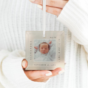 Minimaler Babyname und Geburtsstat Foto Keepake Ornament Aus Glas