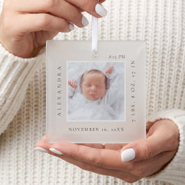 Minimaler Babyname und Geburtsstat Foto Keepake Ornament Aus Glas