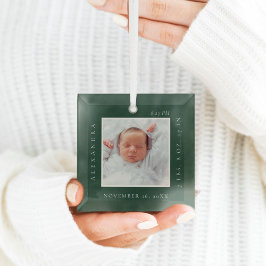 Minimaler Babyname und Geburtsstat Foto Keepake Ornament Aus Glas
