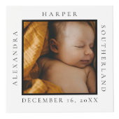 Minimaler Babyname und Geburtsstat Foto Keepake Würfel (Vorderseite)