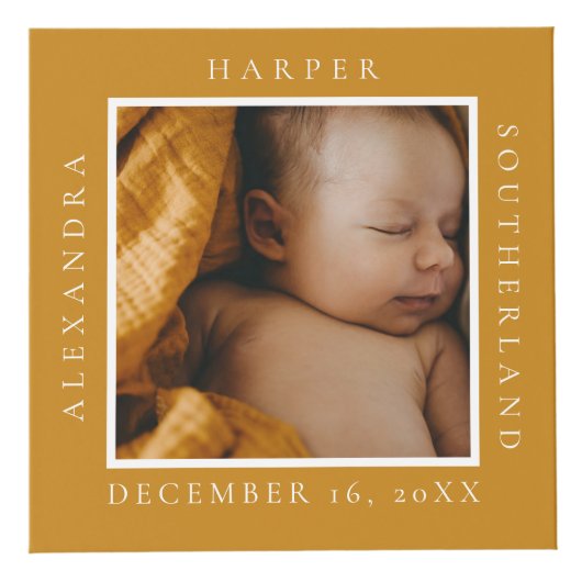 Minimaler Babyname und Geburtsstat Foto Keepake Würfel (Vorderseite)