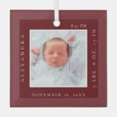 Minimaler Babyname und Geburtsstat Foto Red Keepak Ornament Aus Glas (Vorderseite)