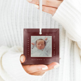 Minimaler Babyname und Geburtsstat Foto Red Keepak Ornament Aus Glas