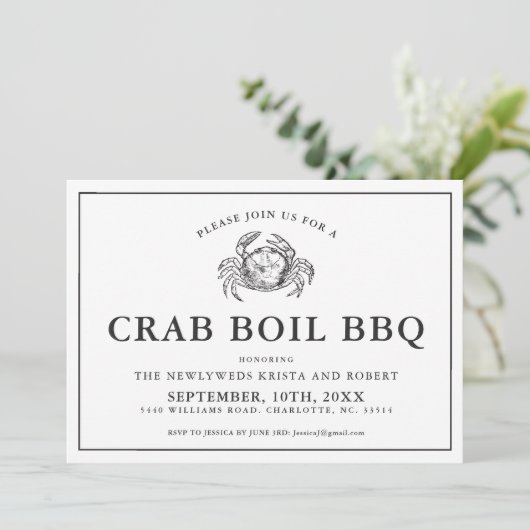 Minimaler Backyard Crab Boil Barbecue Einladung (Stehend Vorderseite)