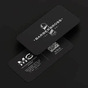 Minimaler Barbershop Black Silver Barber Pole Visitenkarte