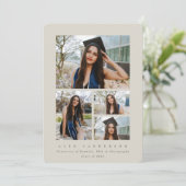 Minimaler Beige Rahmen 4 Foto Abschluss Ankündigung (Stehend Vorderseite)