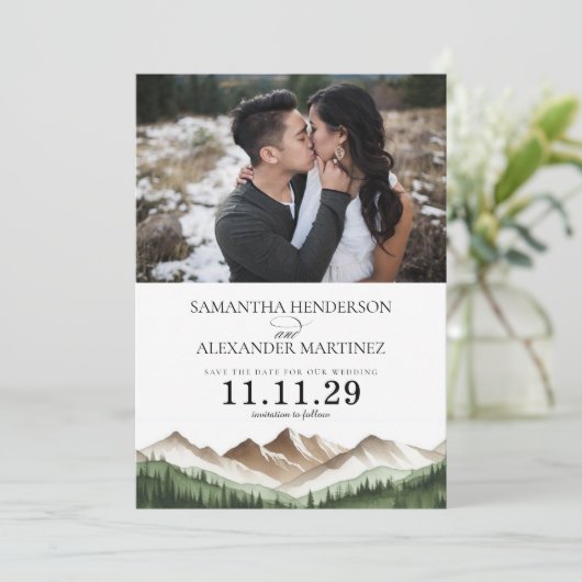 Minimaler Berg Save The Date (Stehend Vorderseite)