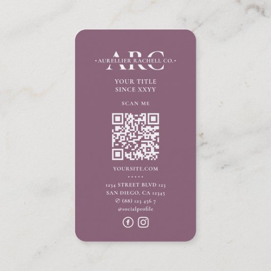 Minimaler Beruflicher Dusty Mauve Pink Therapist Visitenkarte (Rückseite)