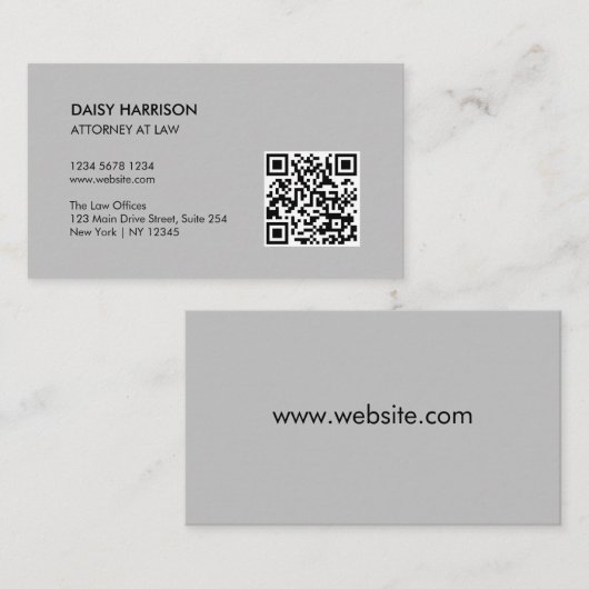 Minimaler Beruflicher QR-Code grau Visitenkarte (Vorne/Hinten)