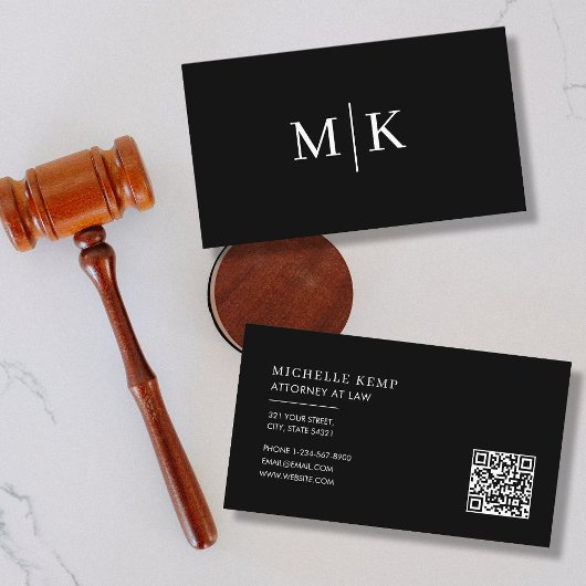 Minimaler Beruflicher QR-Code Monogramm Schwarz Visitenkarte