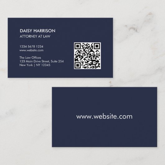 Minimaler Beruflicher QR Code Navy Blue Visitenkarte (Vorne/Hinten)