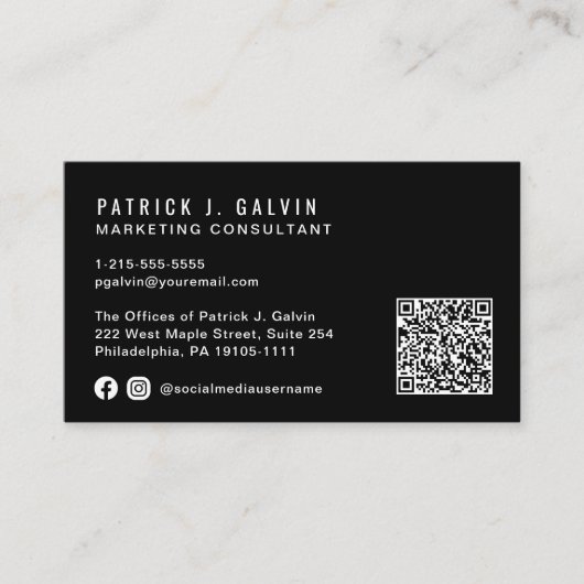 Minimaler Beruflicher QR-Code schwarz Visitenkarte (Vorderseite)