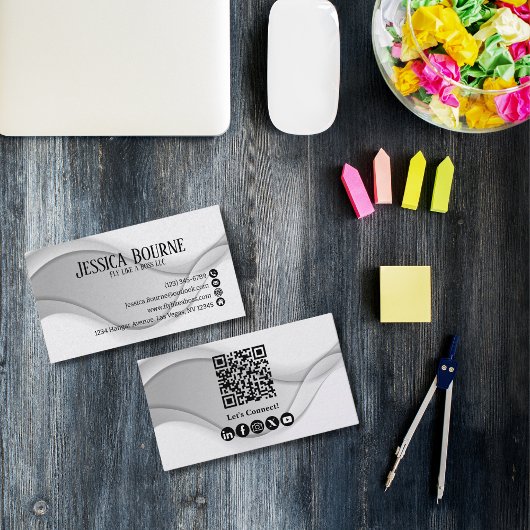 Minimaler Beruflicher QR-Code Weißsilber Visitenkarte