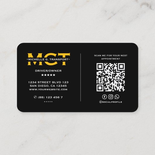 Minimaler Beruflicher Transport Gelber Taxi Schwar Visitenkarte (Rückseite)