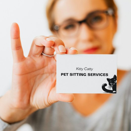 Minimaler Black Cat Peeking Pet Care Service Visitenkarte