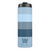 Minimaler blauer Bars Monogram Thermal Tumbler Thermosbecher (Vorderseite)