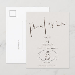 Minimaler Bleistift in Braunkohle Save the Date Ankündigungspostkarte