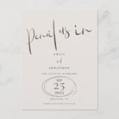 Minimaler Bleistift in Braunkohle Save the Date Ankündigungspostkarte (Vorderseite)