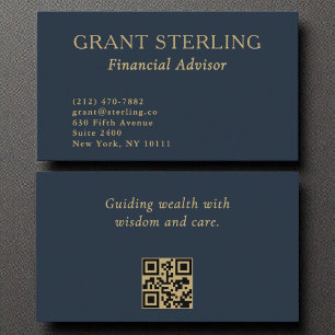 Minimaler Blue Gold QR Code für Finanzberater Visitenkarte