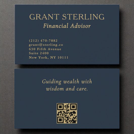 Minimaler Blue Gold QR Code für Finanzberater Visitenkarte