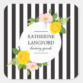 Minimaler Blumengarten Schönheitssalon gestreift Quadratischer Aufkleber (Vorderseite)