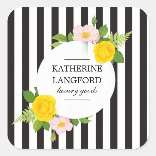 Minimaler Blumengarten Schönheitssalon gestreift Quadratischer Aufkleber (Vorderseite)