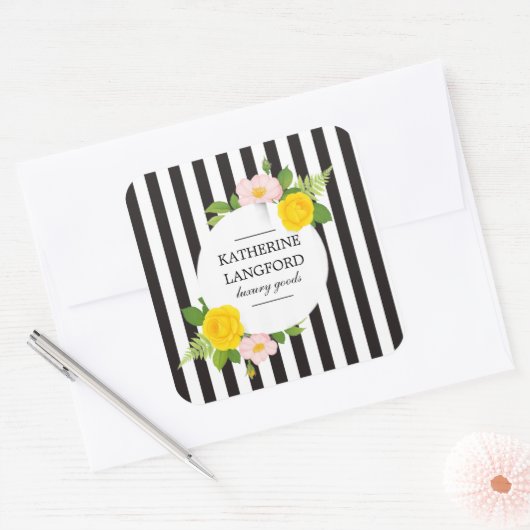 Minimaler Blumengarten Schönheitssalon gestreift Quadratischer Aufkleber (Umschlag)