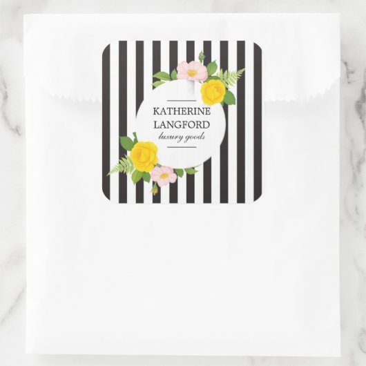 Minimaler Blumengarten Schönheitssalon gestreift Quadratischer Aufkleber (Tasche)