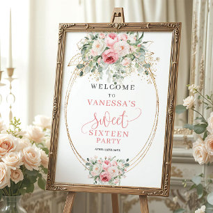 Minimaler Blush-Blumen-Sweet-Sixteen-Willkommenspo Poster