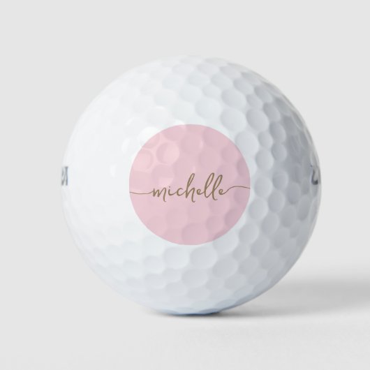 Minimaler Blush Pink Gold Script Monogram Name Golfball (Vorderseite)