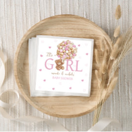 Minimaler Boho-Bär mit rosa Balloons Serviette