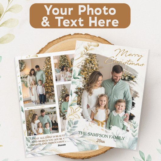 Minimaler botanischer Brush Weihnachtsfoto Collage Feiertagskarte