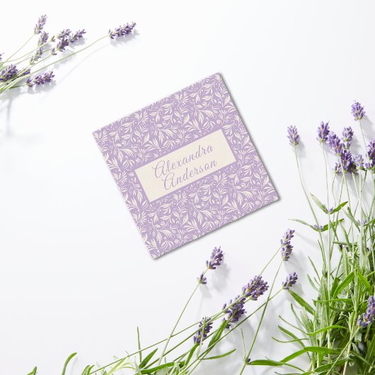 Minimaler botanischer Lavendel Blätter Musterskrip Quadratische Visitenkarte