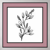 Minimaler botanischer Leaf Line Art Mauve Pum Gren Poster (Vorne)