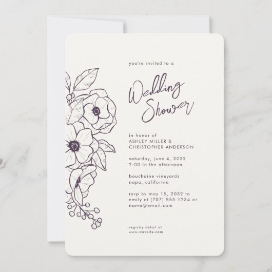 Minimaler botanischer Lila Polterabend Einladung (Vorderseite)