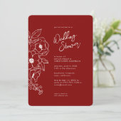 Minimaler botanischer Ruby Roter Polterabend Einladung (Stehend Vorderseite)