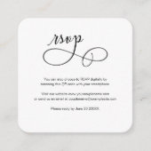 Minimaler Budget Script QR Code Hochzeit RSVP Kart Begleitkarte (Vorderseite)