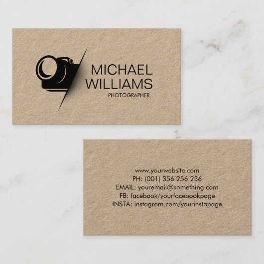 Minimaler Camera Cut Shape Fotograf Visitenkarte (Vorne/Hinten)